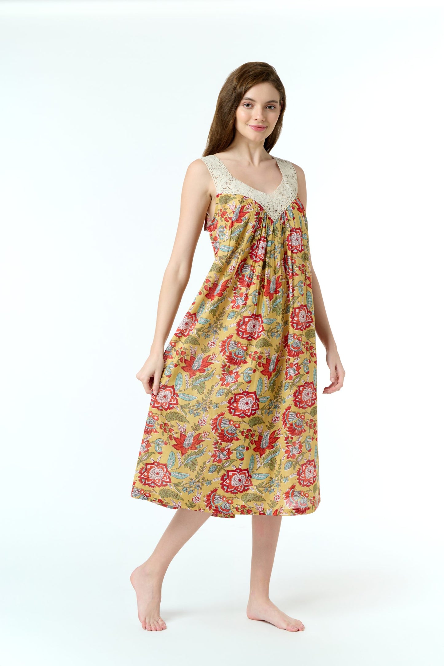 Arabella Mustard Floral Lace V-Neck Nightie