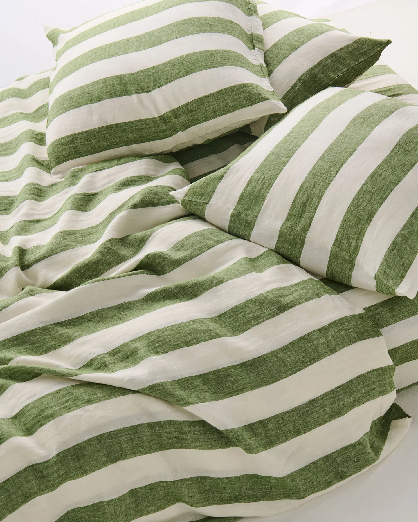 Moss Stripe Linen Pillowcase Set