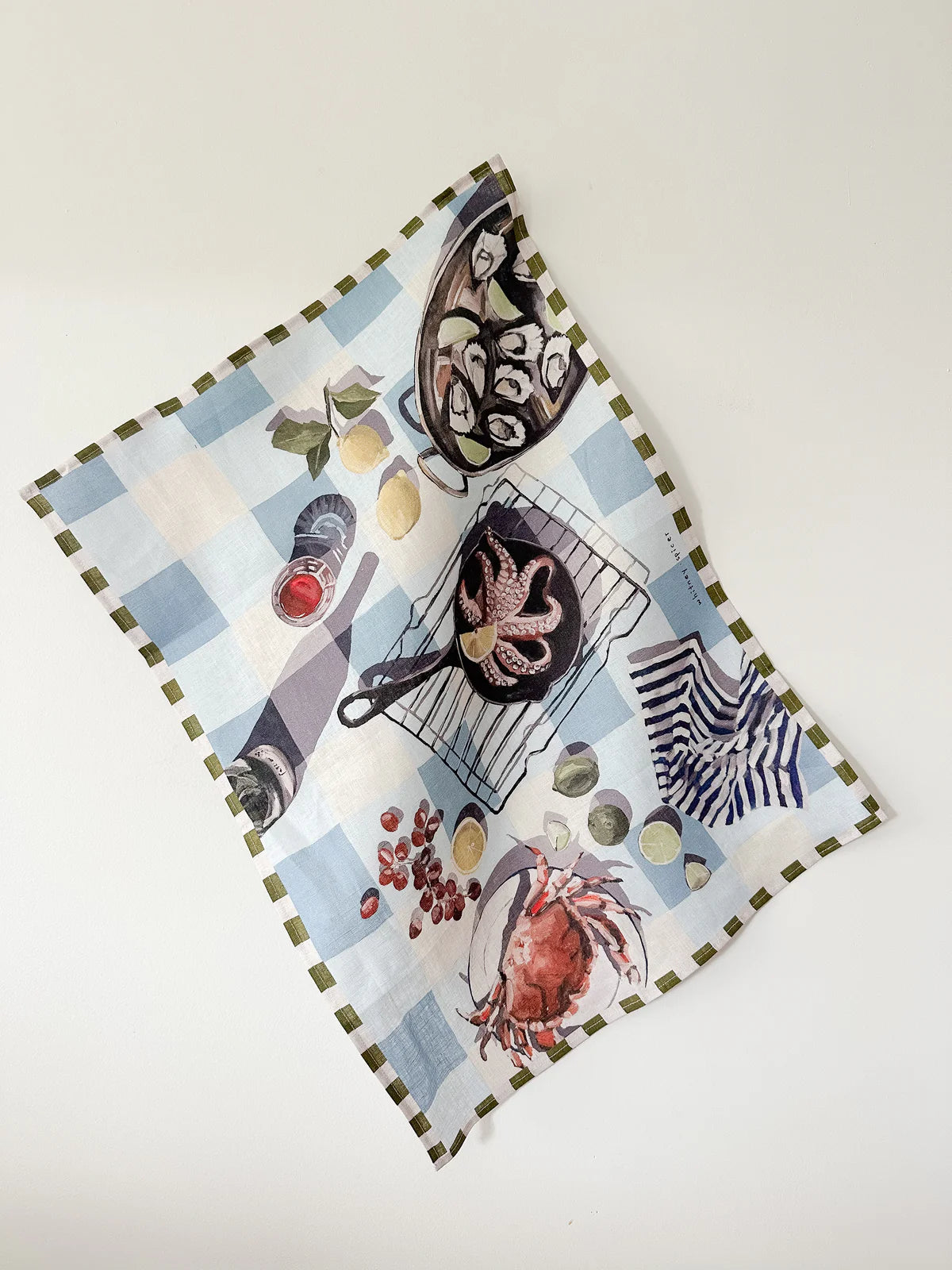 'Seafood Spread' Linen Tea Towel