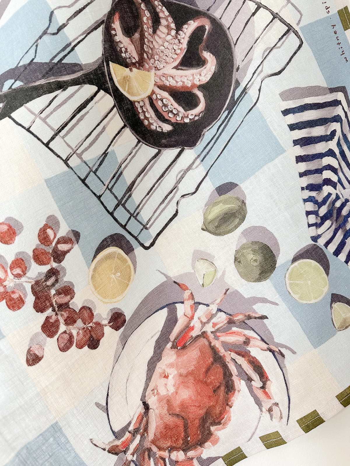 'Seafood Spread' Linen Tea Towel
