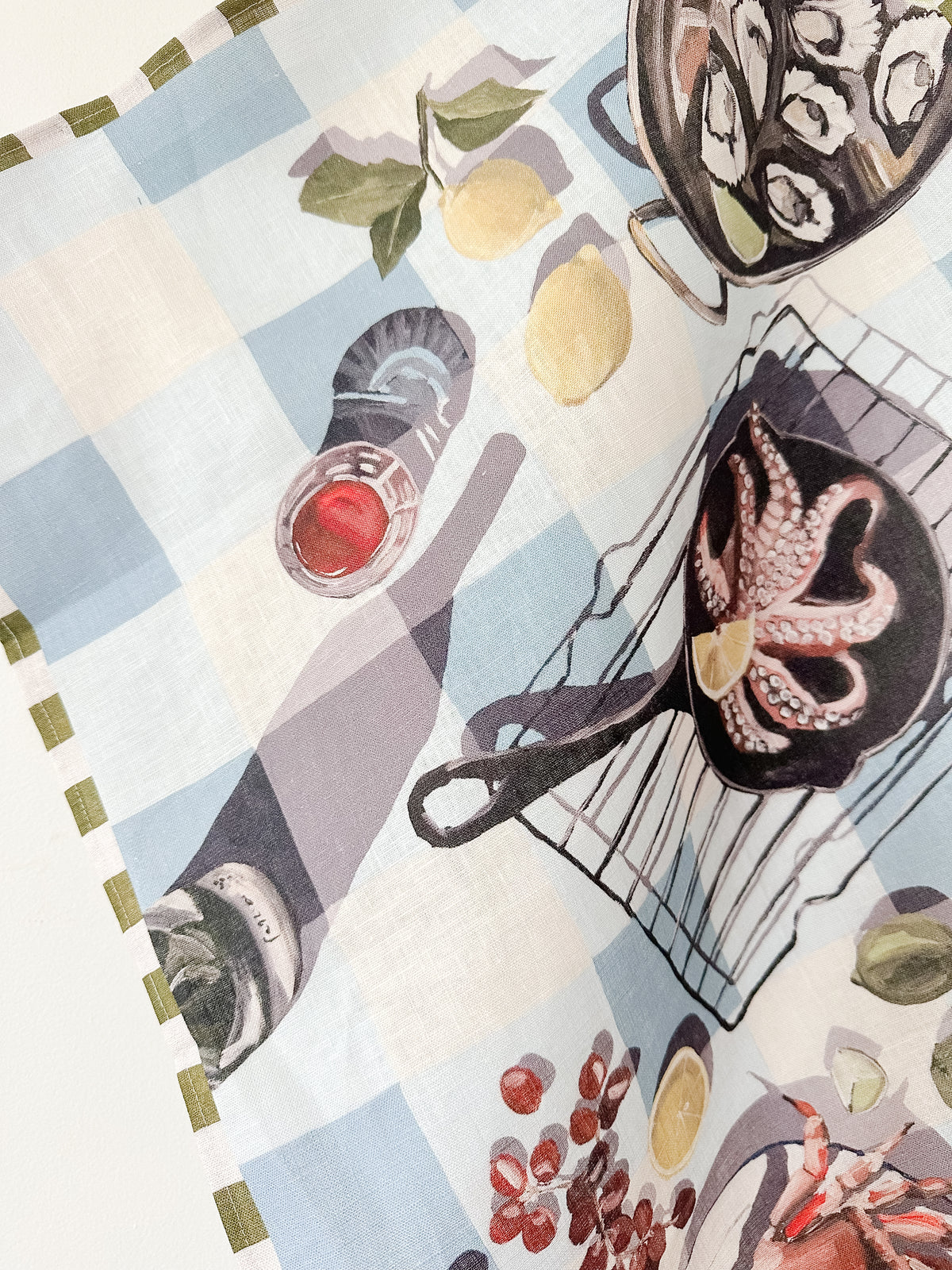 'Seafood Spread' Linen Tea Towel