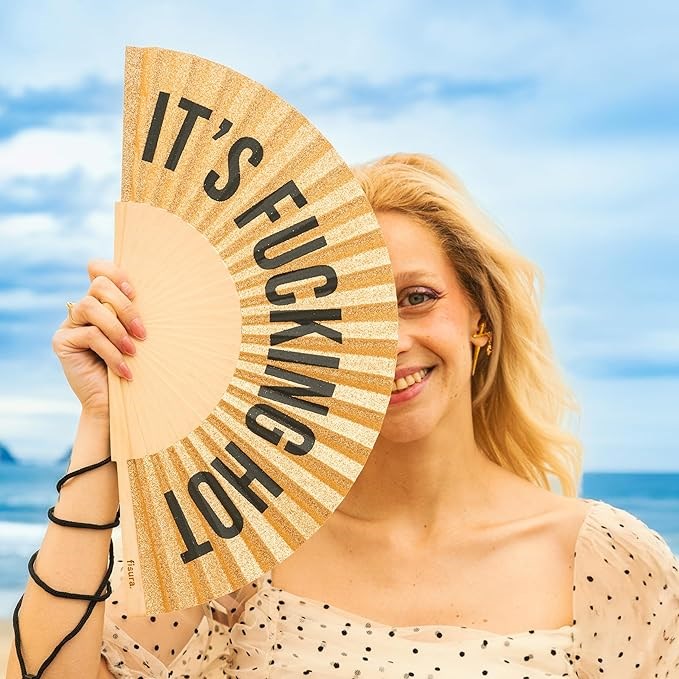 Gold Glitter hand Fan - It's fucking hot