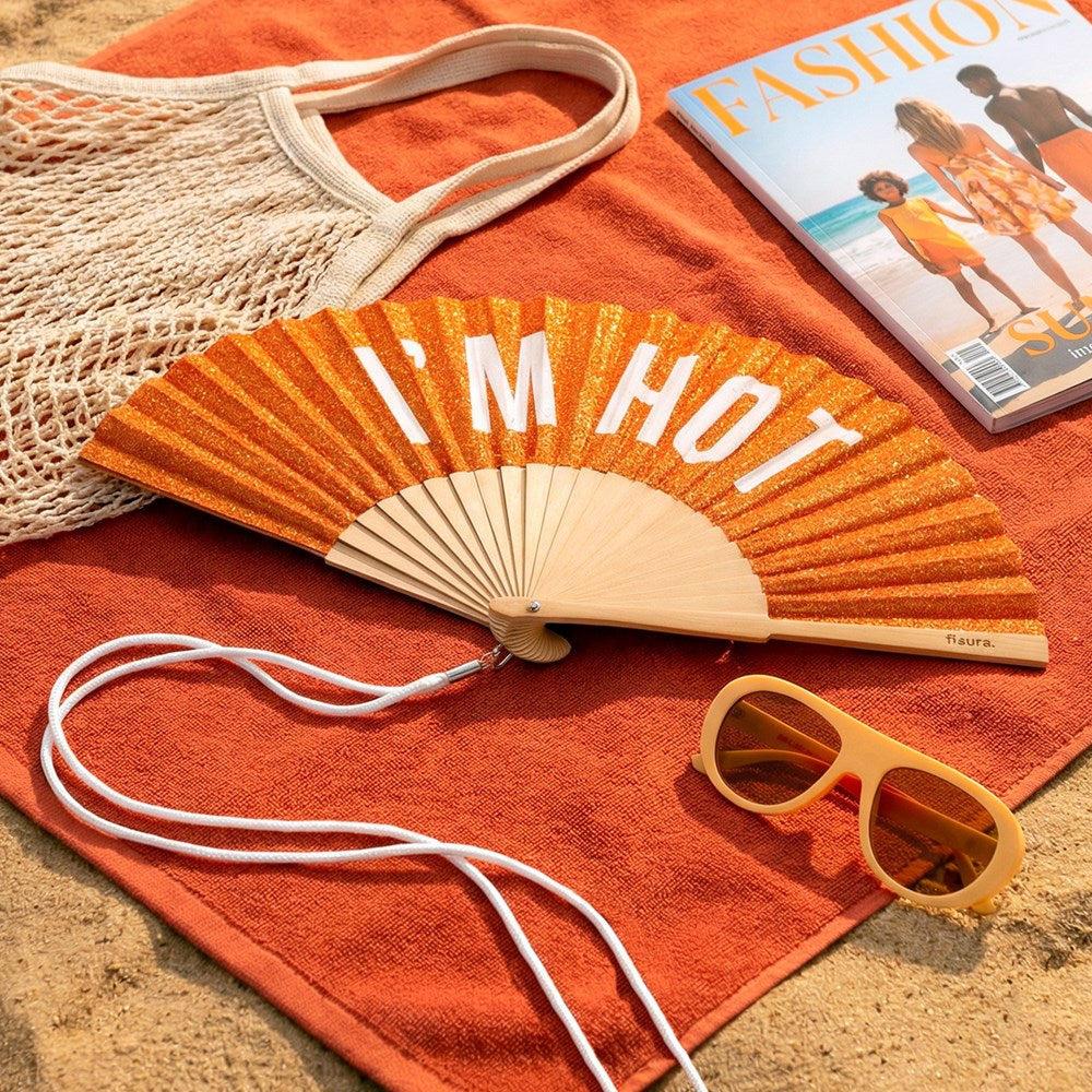 Orange Glitter hand Fan - I'm hot