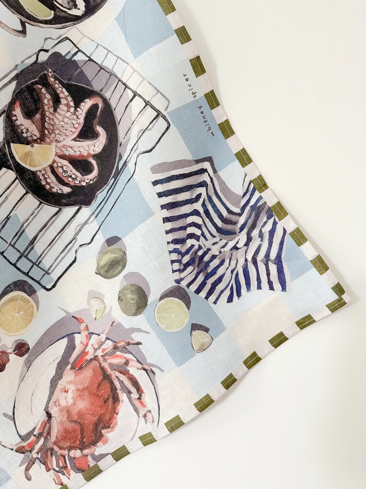 'Seafood Spread' Linen Tea Towel