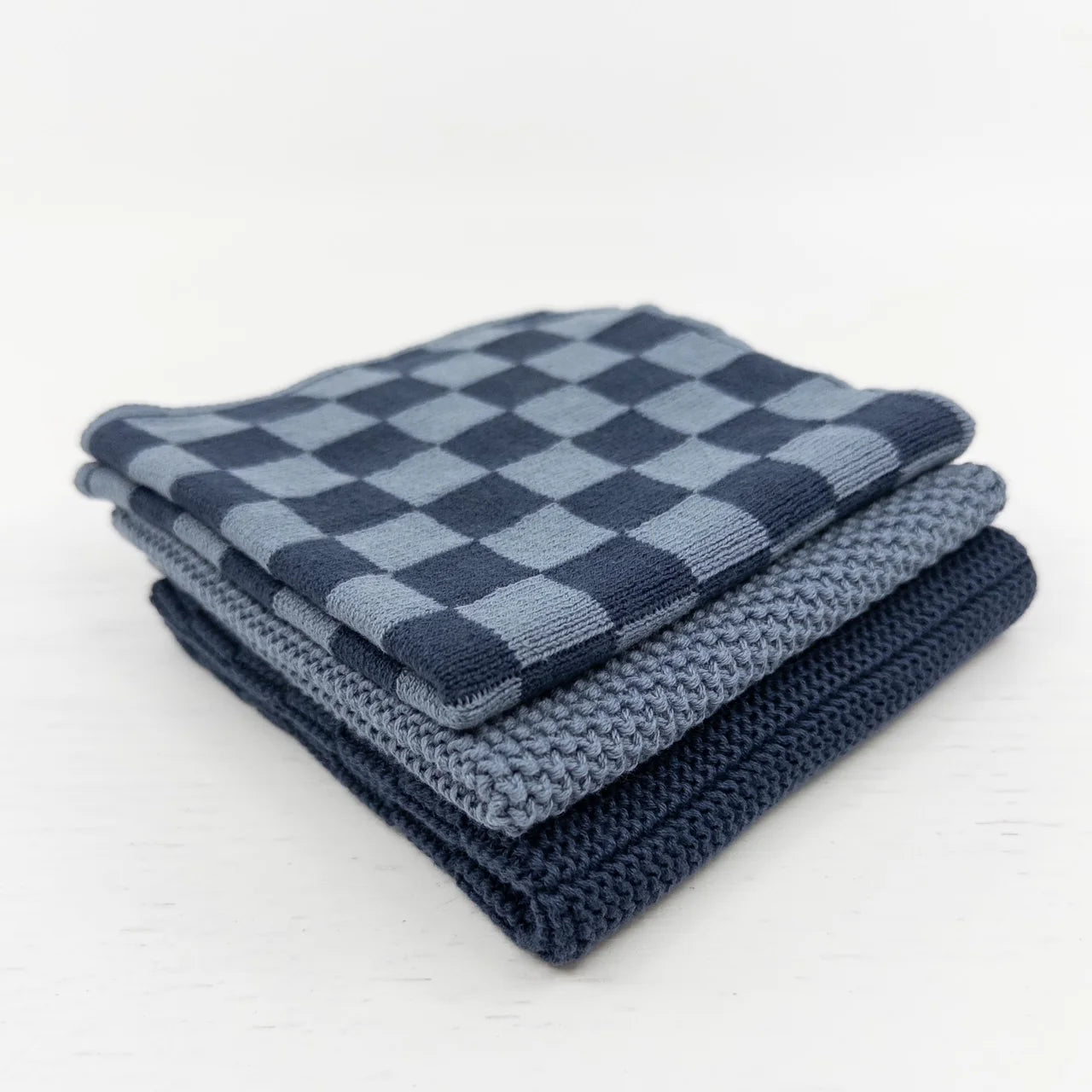 Dishcloth 3pk Variety Navy Denim Chequer