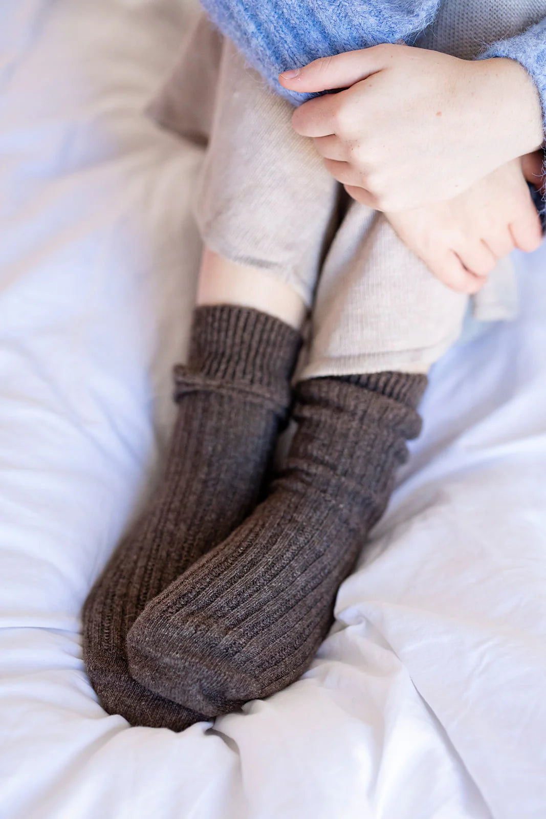 Toasty Toes Woollen ribbed crew socks - Chocolate