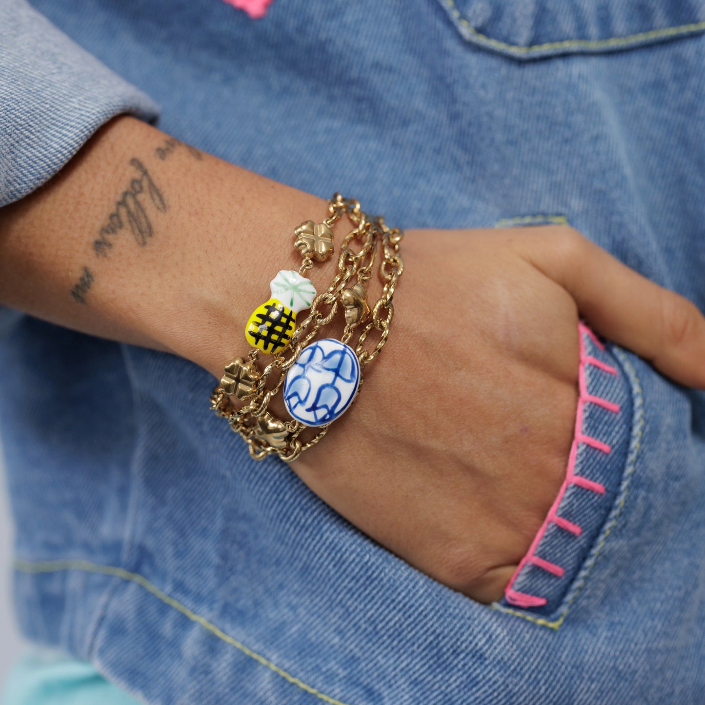 Multi Bracelet - Blue tulip bead