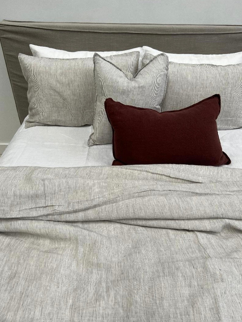 Grey pinstripe Linen Quilt Cover