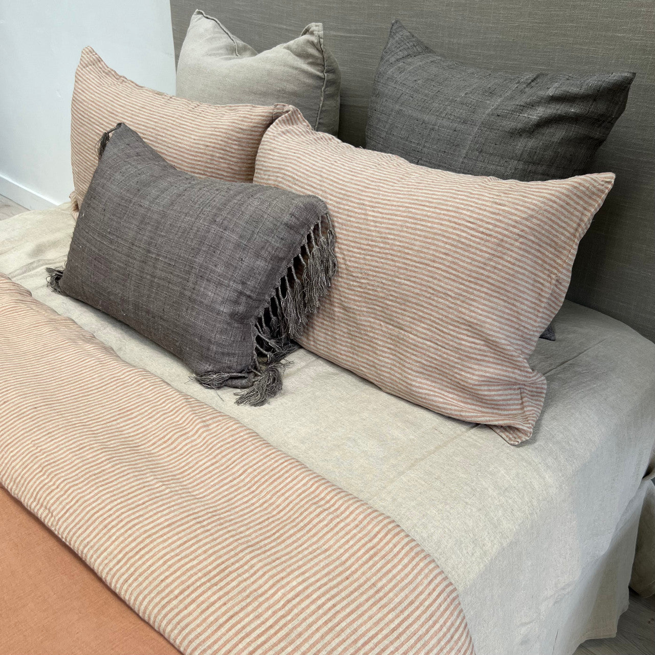 Sandstone Stripe Reversible Linen Quilt Cover