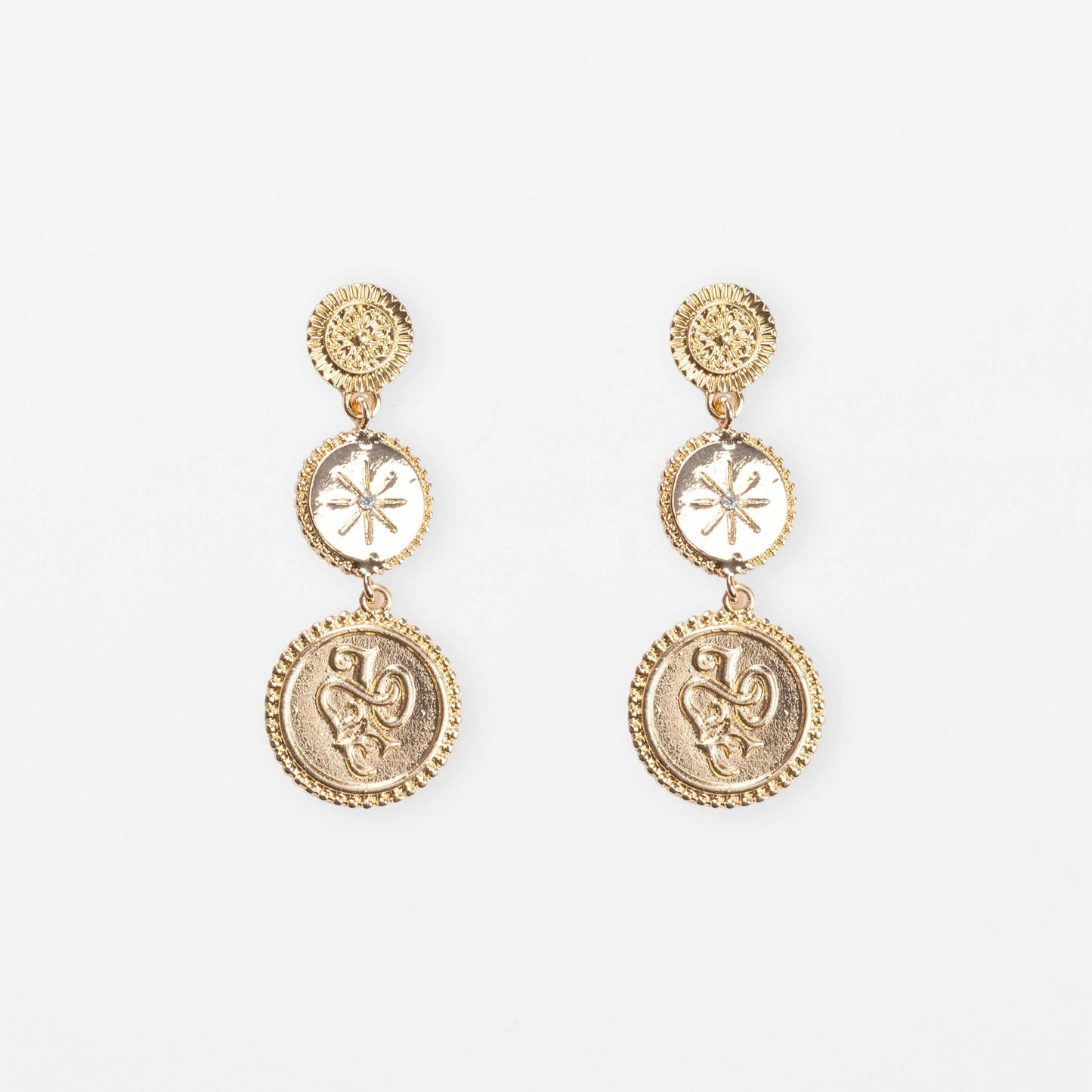 Triple Medallion Gold Earrings
