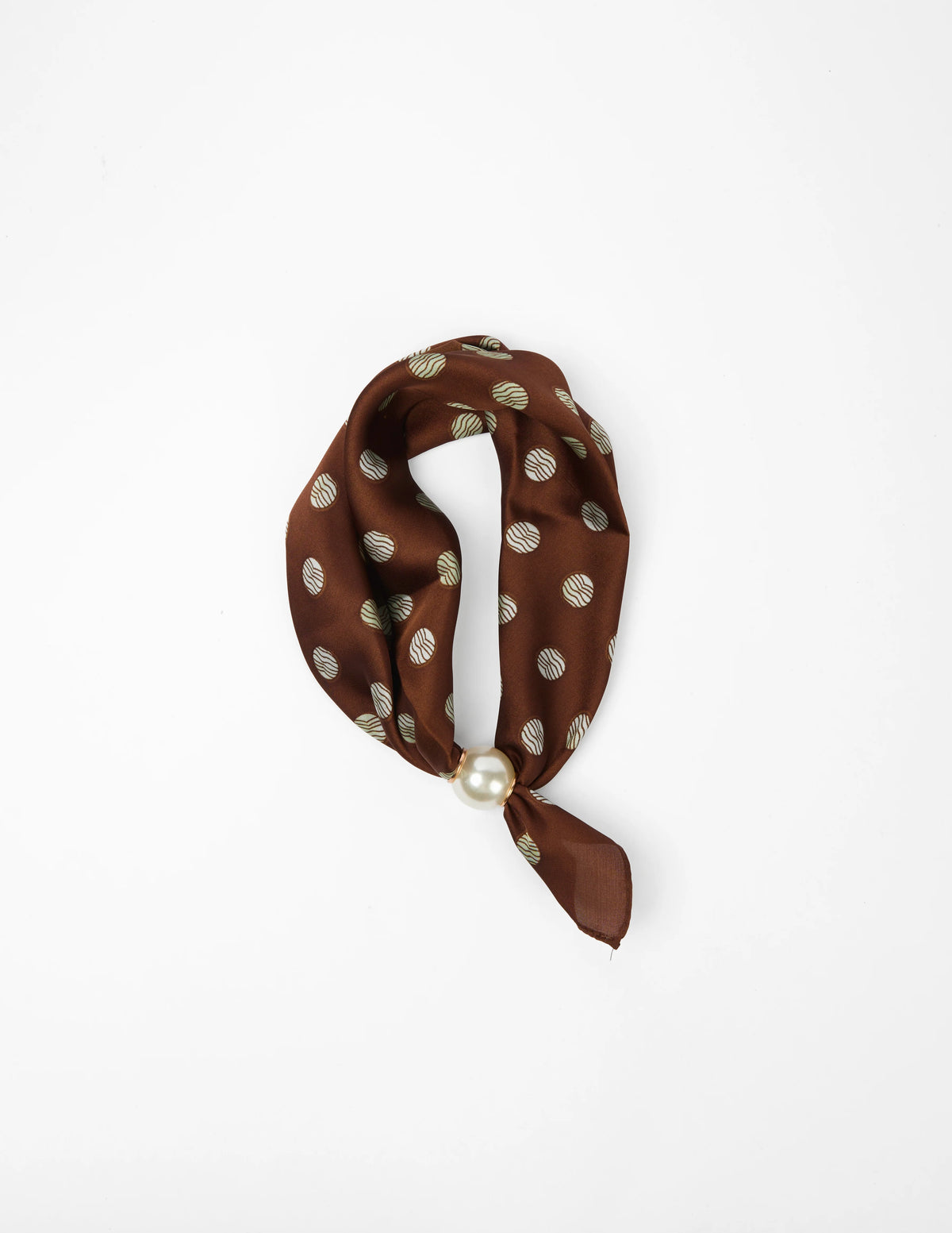 Neck Scarf: Chocolate with mini dots & pearl
