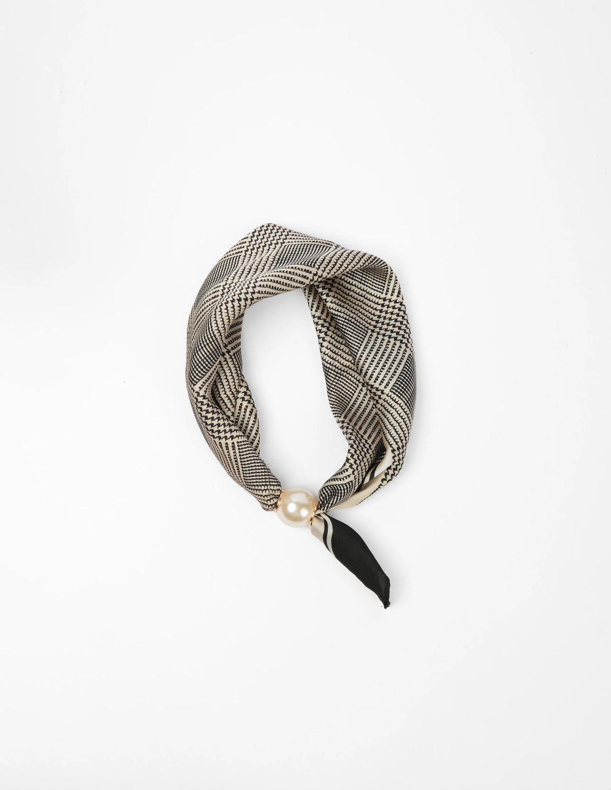 Neck Scarf: Geometric Black & Taupe and Pearl