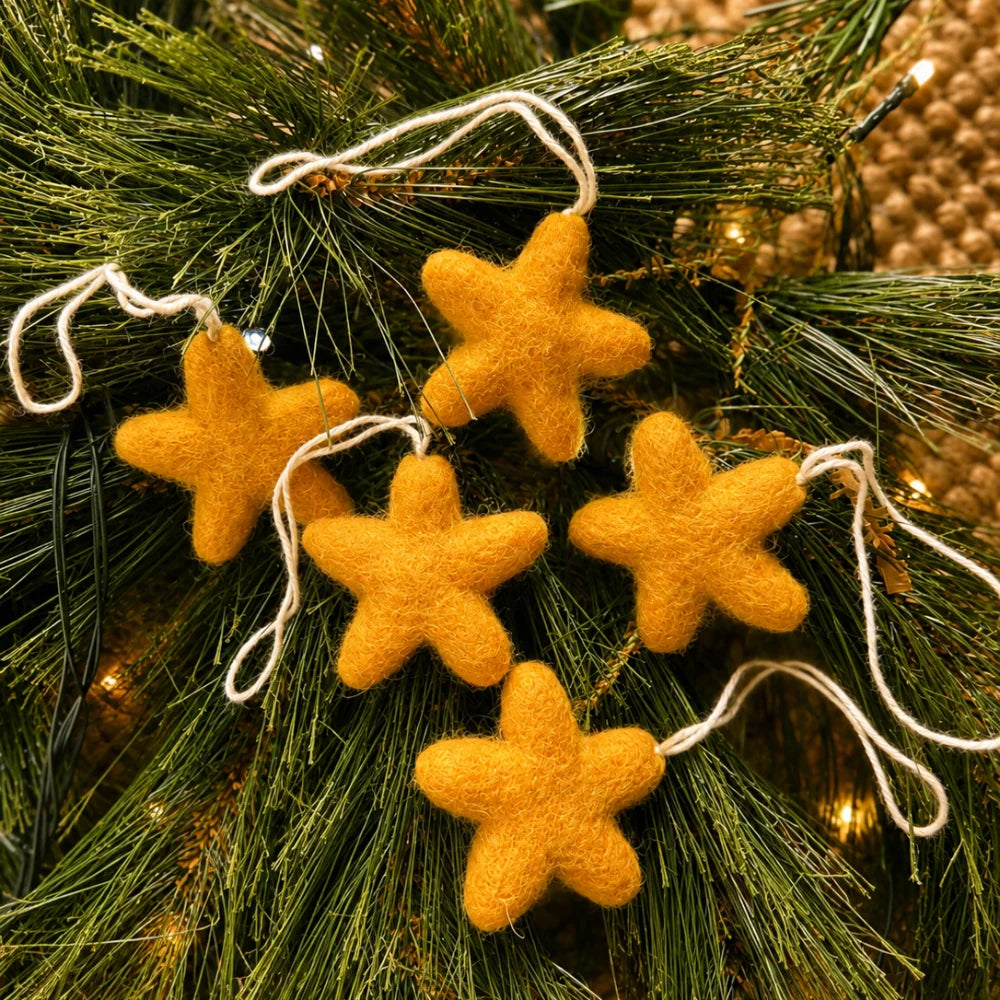 Felt Wool Star Ornament Set - Gold