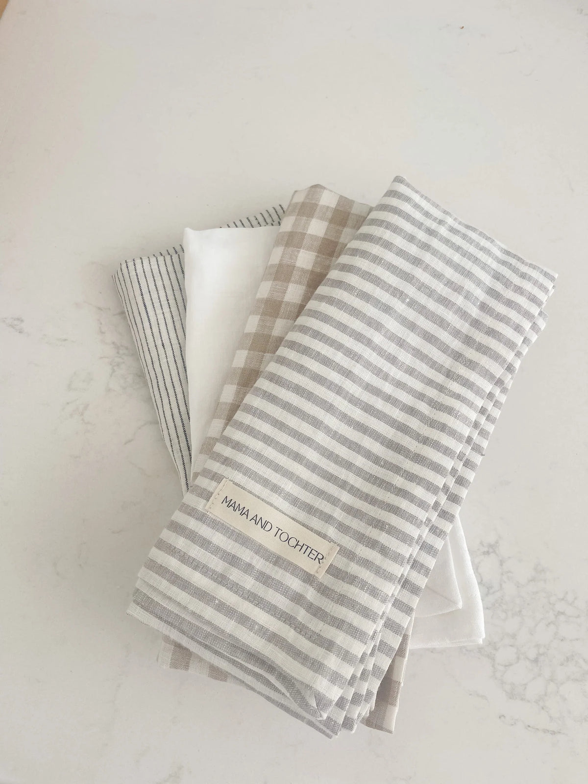 Pure French Linen Tea Towel - Grey Stripe