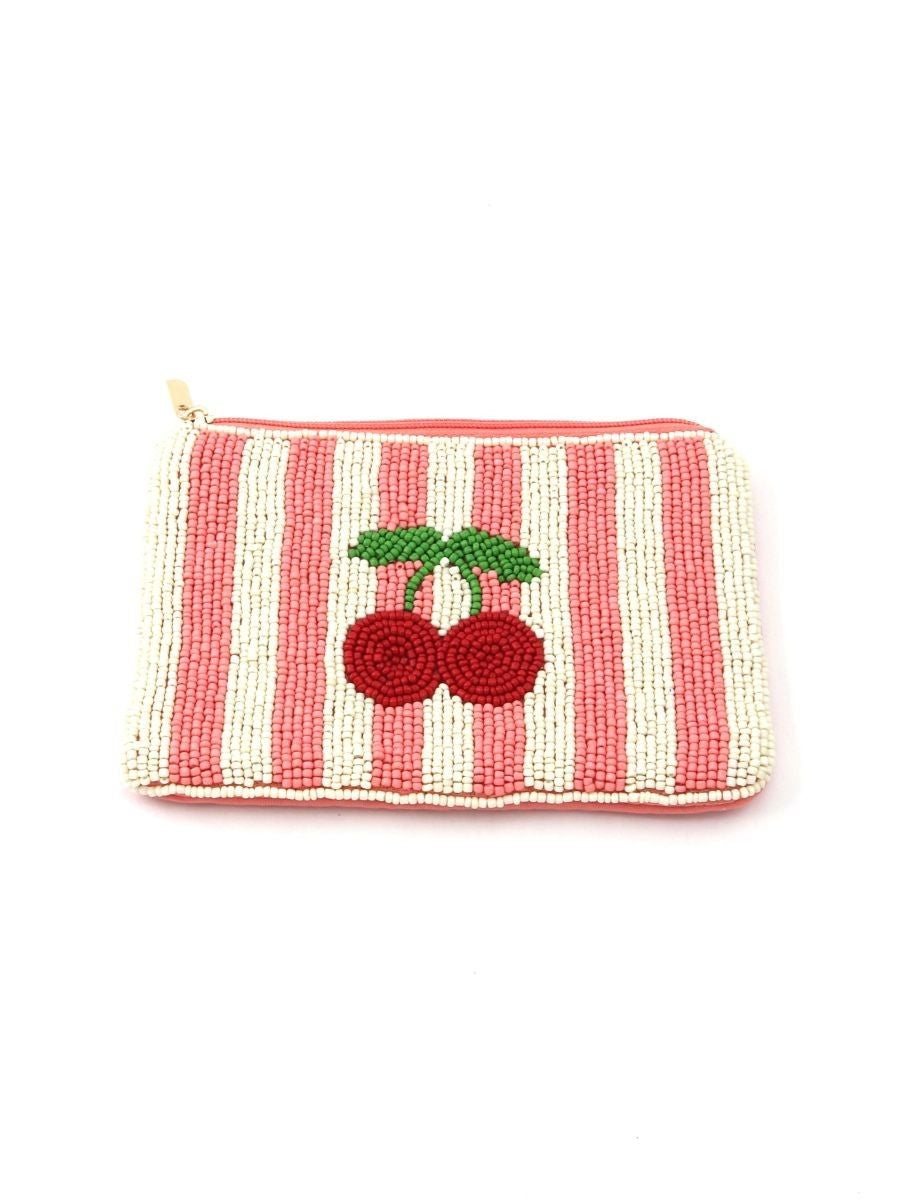Cherry White and Pink Beaded Stripe Purse