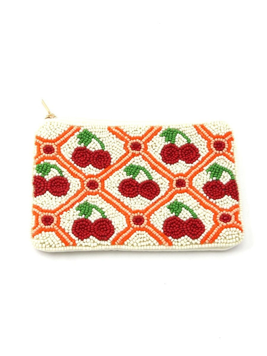 Cherry Garden White Beaded Purse