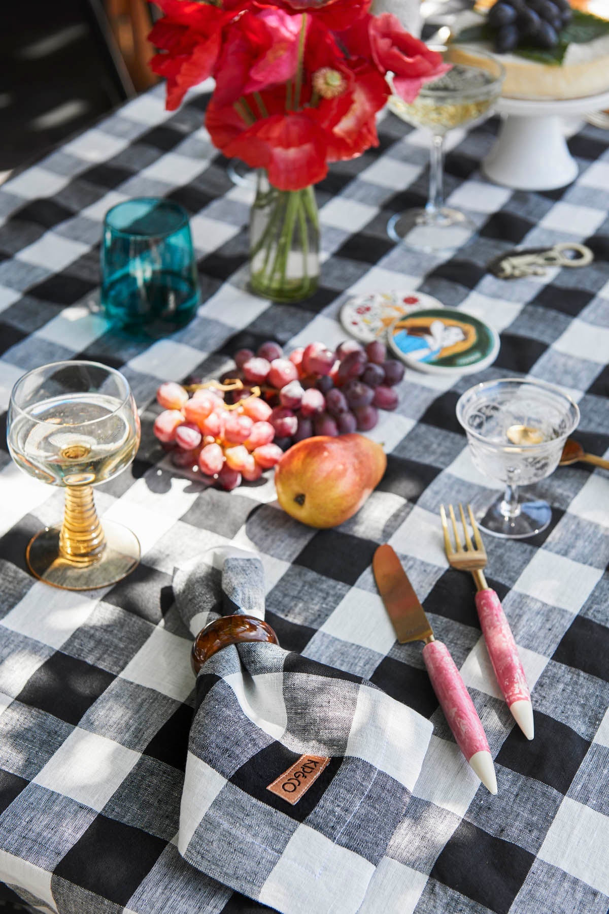 Staples Black & White Gingham Linen Tablecloth