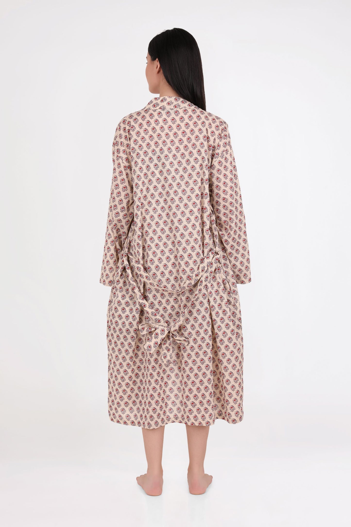 Arabella Dressing Gown Cream with Red Flowers