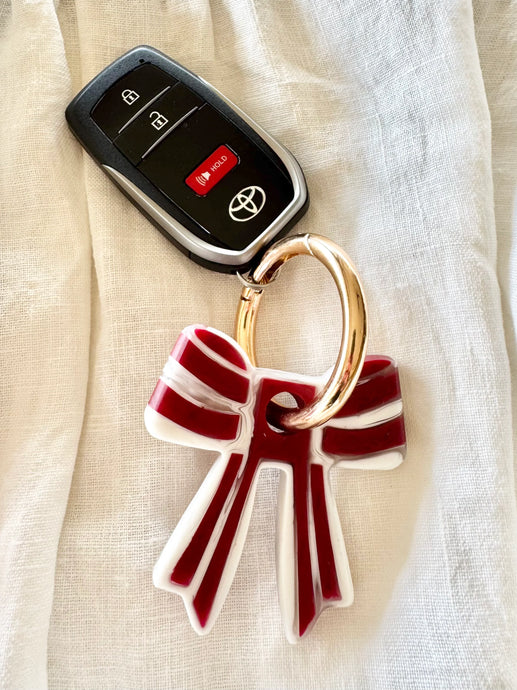 Stripey Bow resin Keychain Red