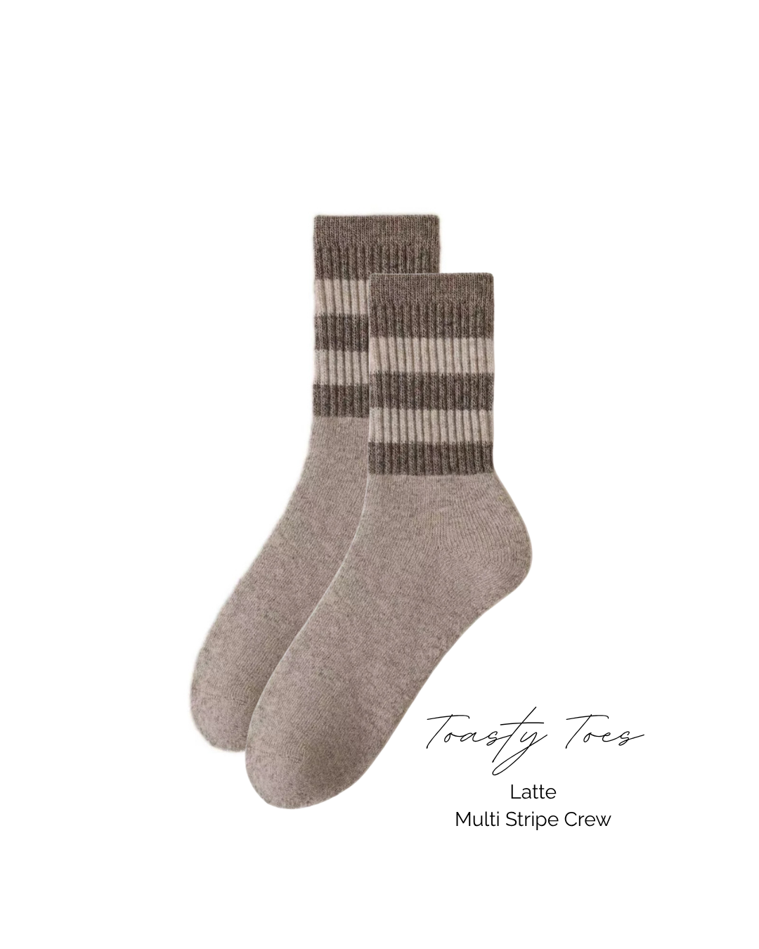 Toasty Toes Woollen multi-striped ribbed crew socks - Latte