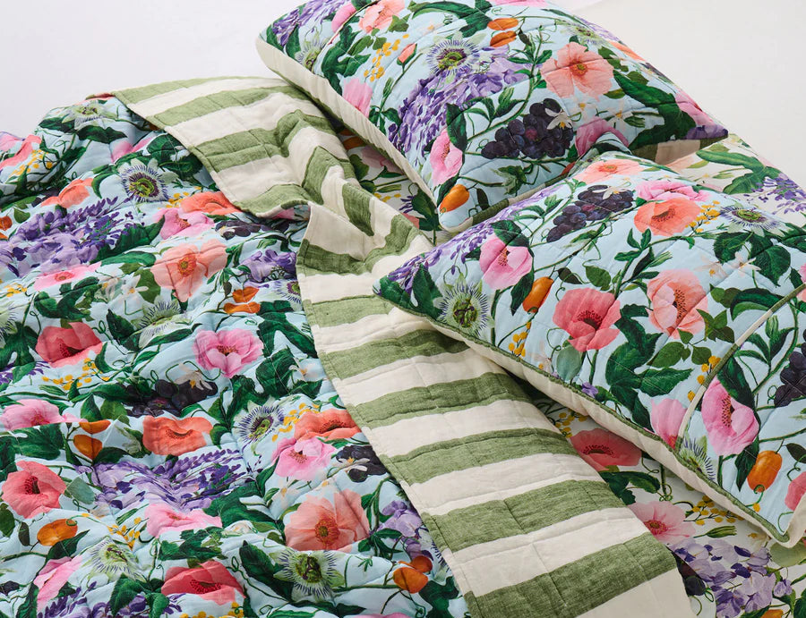Spring in the Air Reversible Linen Quilted Pillowcase Set