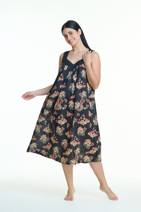 Arabella Black with Florals V-Neck Nightie