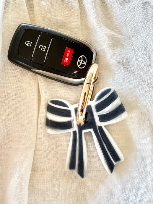 Stripey Bow resin Keychain Navy Blue