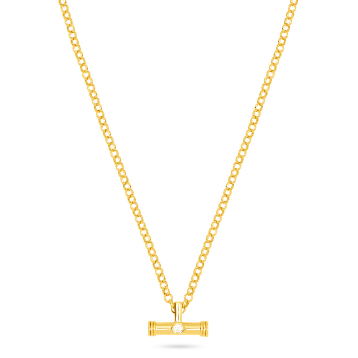 T- Bar Pendant Necklace On Belcher Chain- Cubic Zirconia