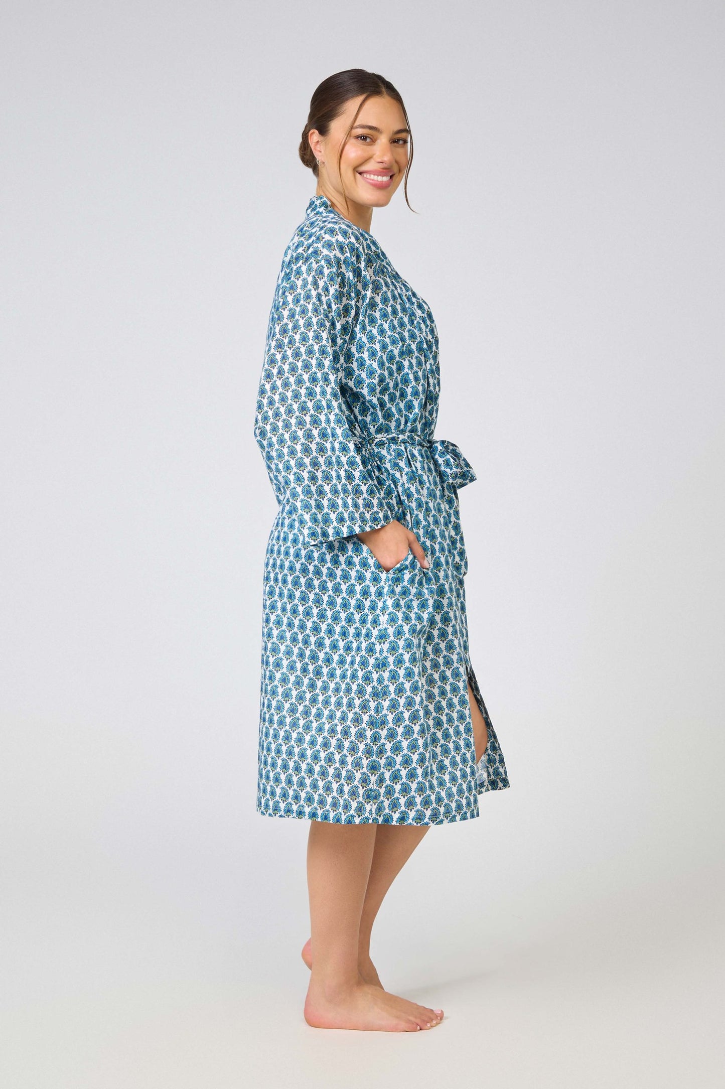 Arabella Dressing Gown Blue Paisley