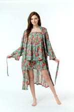 Load image into Gallery viewer, Arabella Dressing Gown Teal with Red Flowers