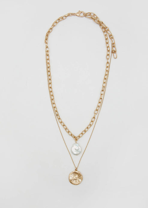 Gold Double Necklace with Pearl