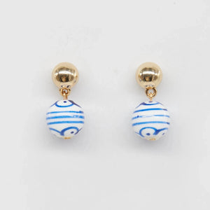 Blue & White Ball Drop Earrings
