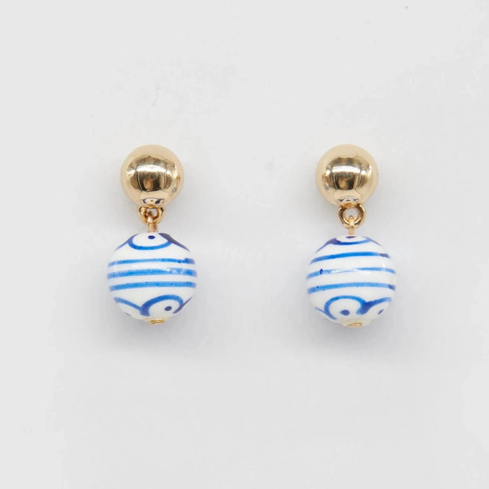 Blue & White Ball Drop Earrings