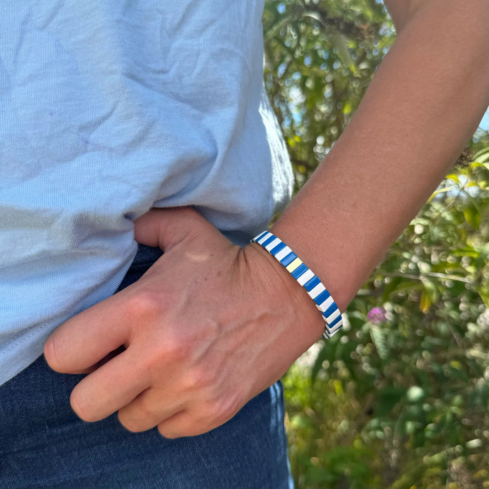 Enamel Bracelet Blue & White Stripe