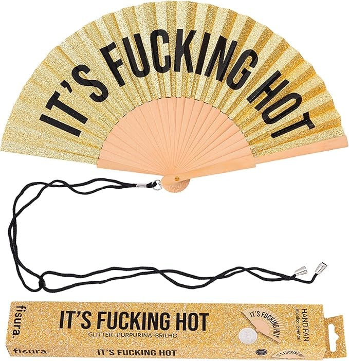 Gold Glitter hand Fan - It's fucking hot