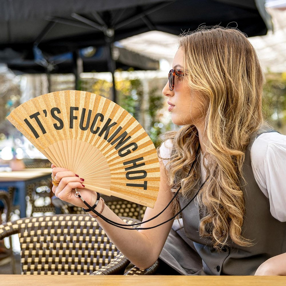 Gold Glitter hand Fan - It's fucking hot