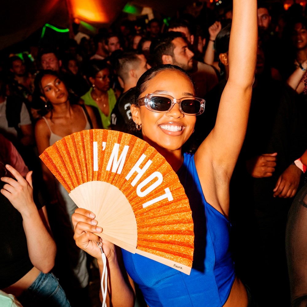 Orange Glitter hand Fan - I'm hot