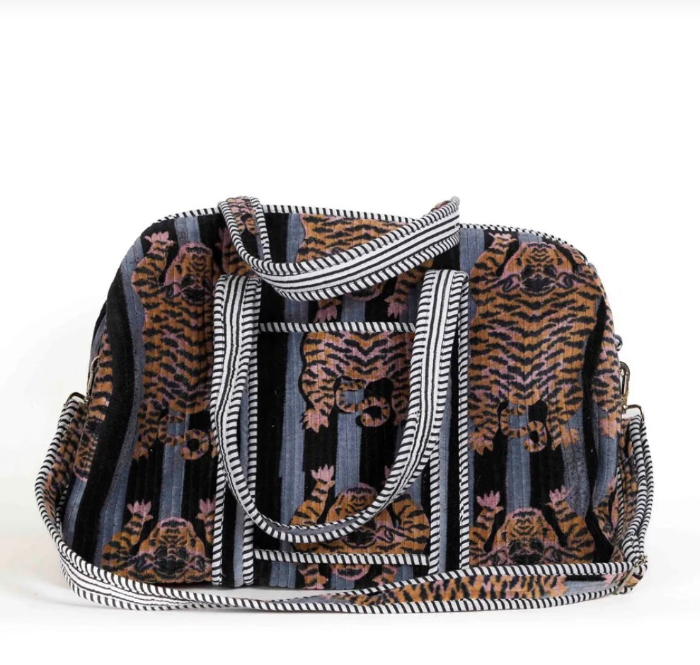 Velvet Weekender - Tiger Black Stripes