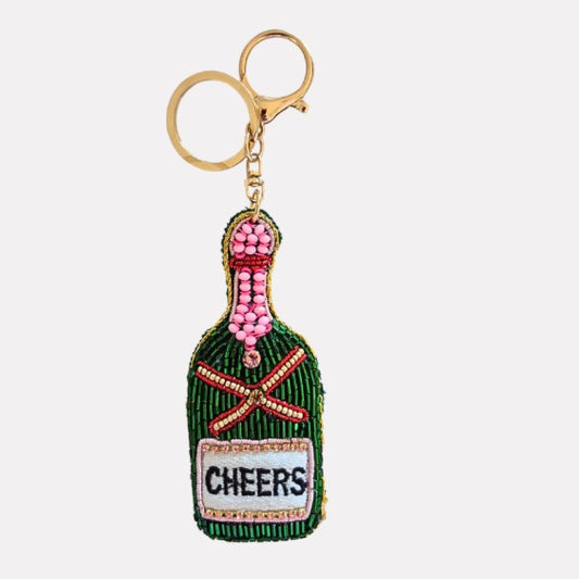 Cheers Champagne Beaded Keychain