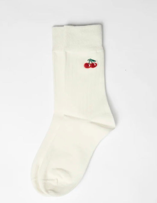 Sock White with Red Cherries