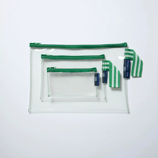Clear Zip Pouch Bundle (x3 sizes) – Green