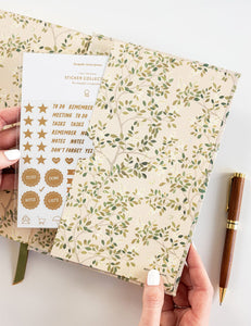 2025 Desktop Linen Bound Planner - WhiteBlossoms