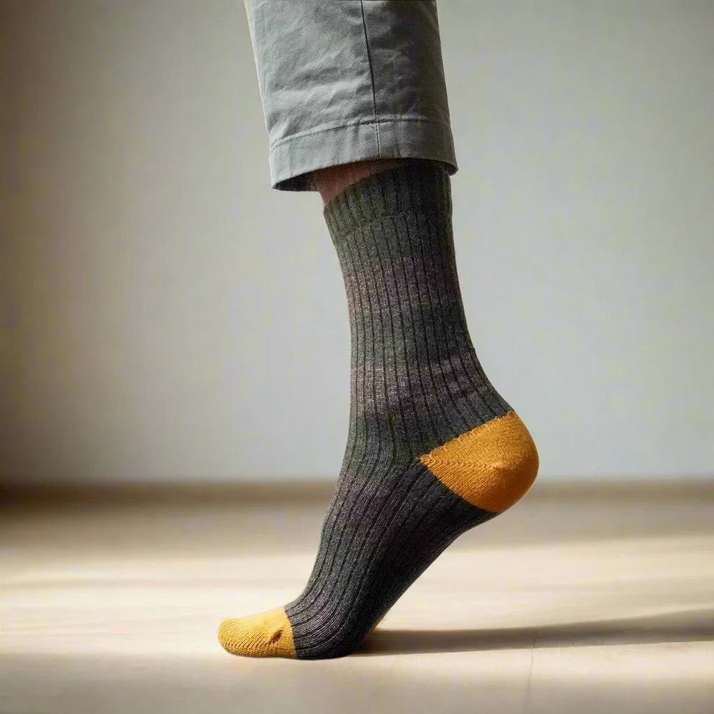 Merino Wool Khaki & Brown Stripe Socks