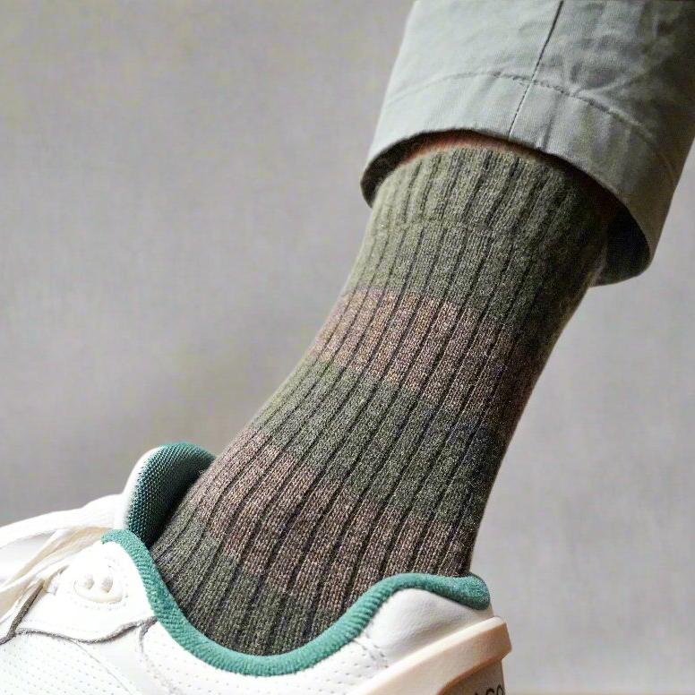Merino Wool Khaki & Brown Stripe Socks