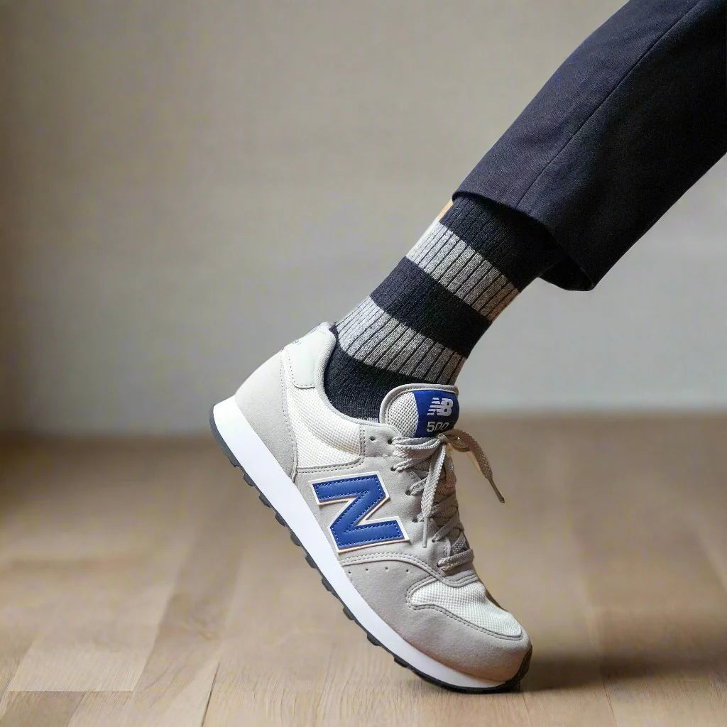 Merino Wool Navy, Grey & Light Blue Stripe Socks