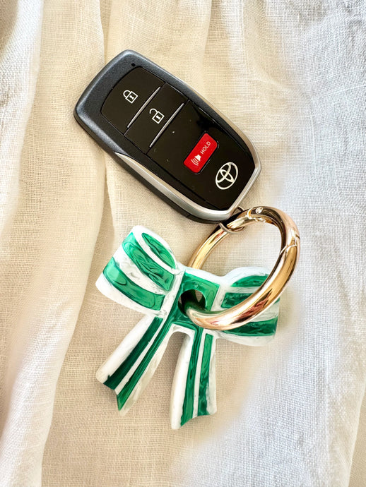 Stripey Bow resin Keychain EMERALD