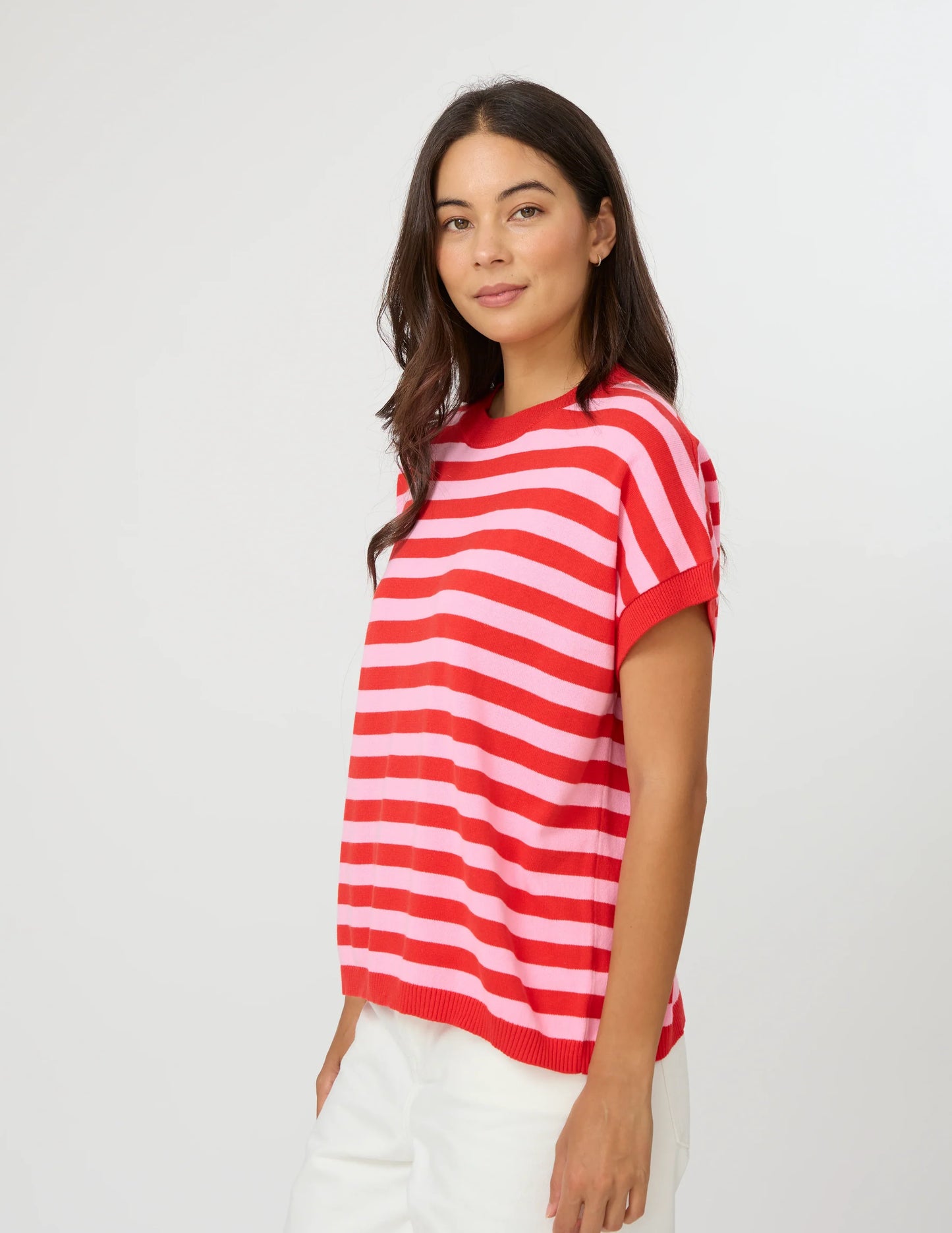 Gwen Tee - Red/Pink Stripe