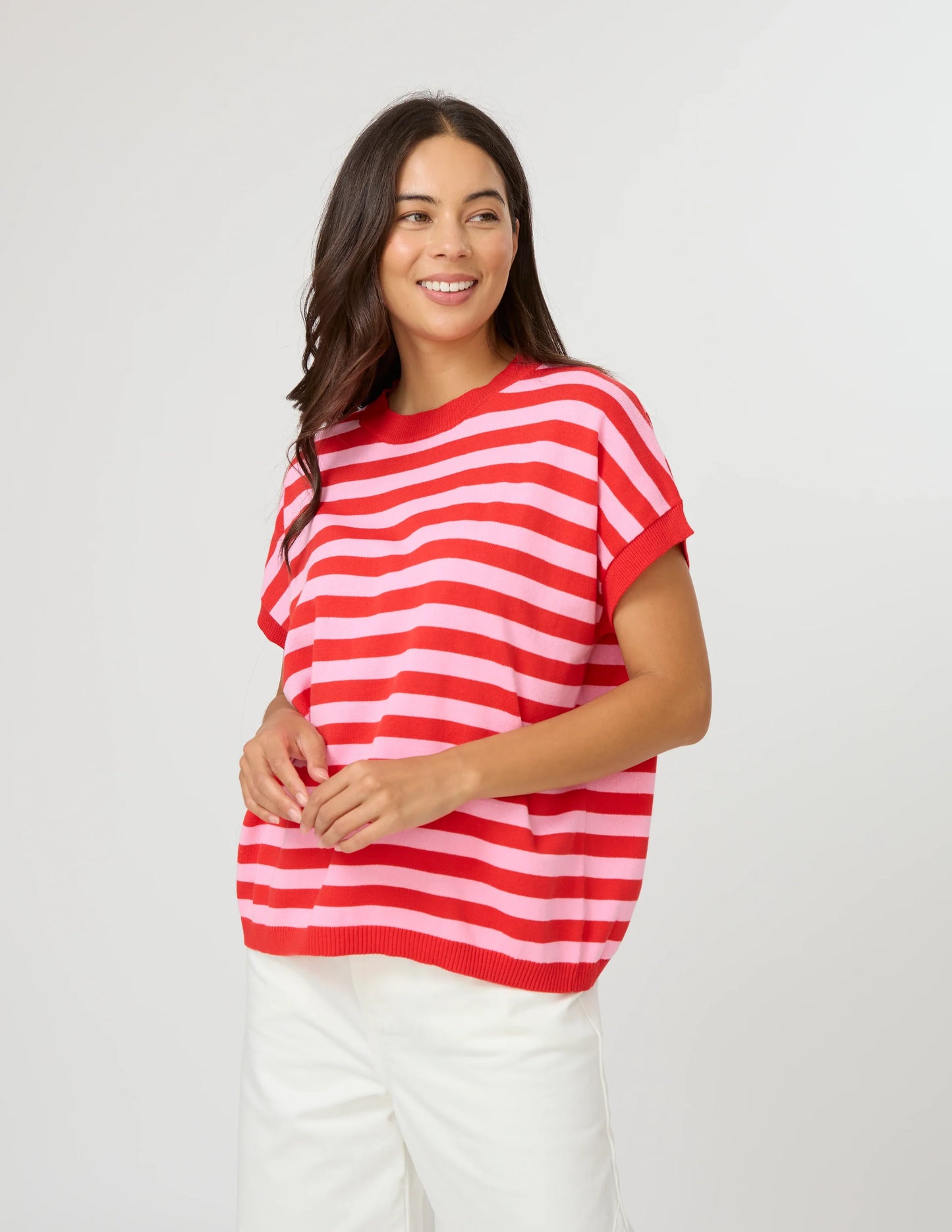 Gwen Tee - Red/Pink Stripe