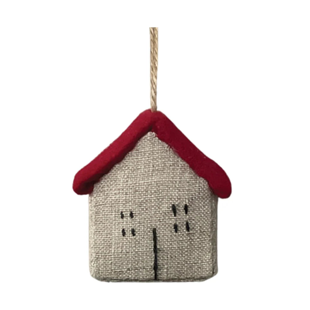 Linen Hanging House - Christmas Ornament