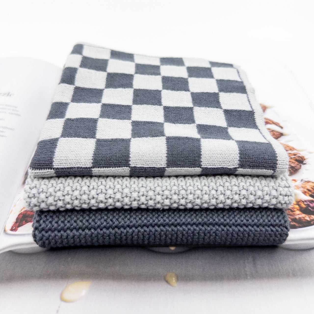 Dishcloth 3pk Variety Graphite Lunar Chequer